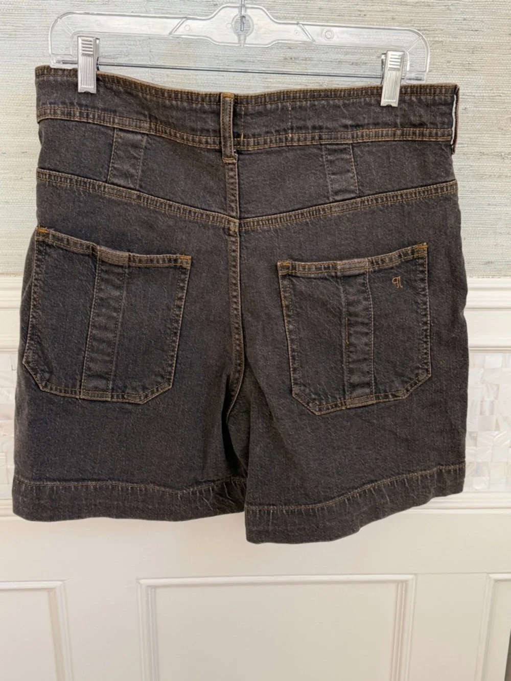 NWT new 28 Anthropologie pilcro seamed long denim jean shorts black gray gold